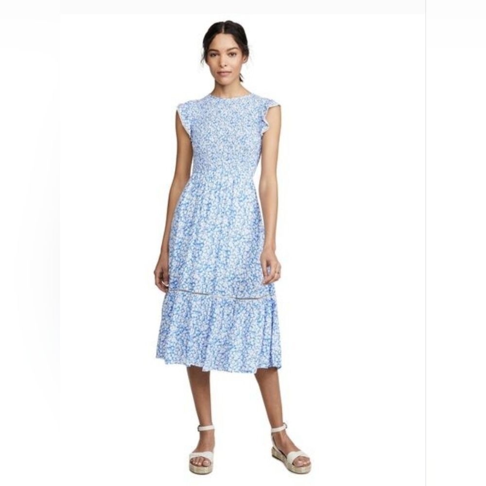 Lost+ Wander Pick Me Midi Blue and White Ditsy Floral Print Dress Size S